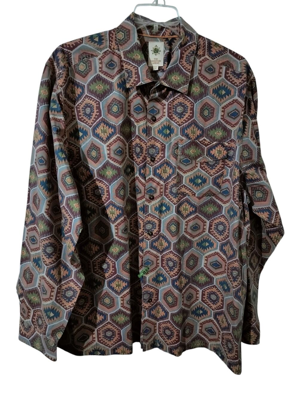 M1252)The Territory Ahead Southwest Aztec Print Western Button Down Shirt XXL